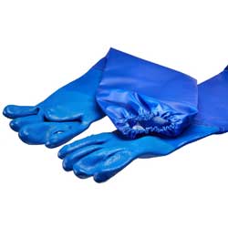 Pair of long PVC pond and drain gloves in blue